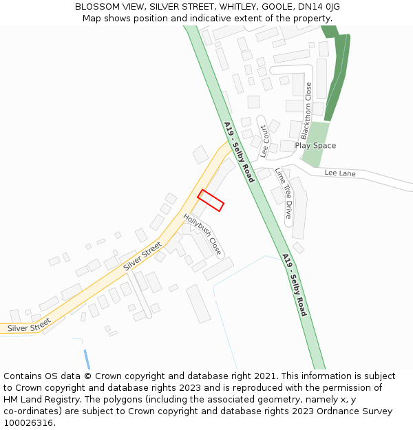 BLOSSOM VIEW, SILVER STREET, WHITLEY, GOOLE, DN14 0JG: Location map and indicative extent of plot