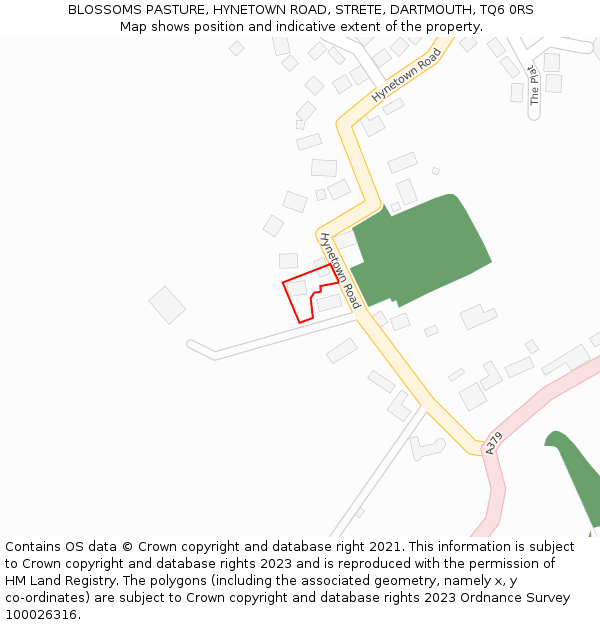 BLOSSOMS PASTURE, HYNETOWN ROAD, STRETE, DARTMOUTH, TQ6 0RS: Location map and indicative extent of plot