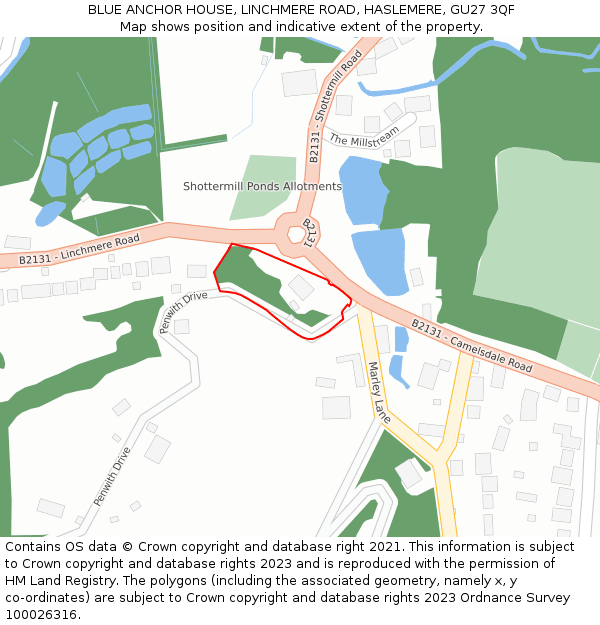 BLUE ANCHOR HOUSE, LINCHMERE ROAD, HASLEMERE, GU27 3QF: Location map and indicative extent of plot