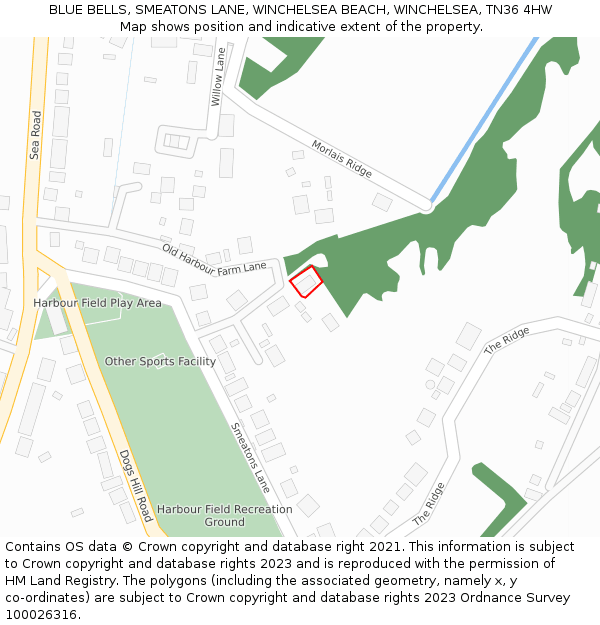 BLUE BELLS, SMEATONS LANE, WINCHELSEA BEACH, WINCHELSEA, TN36 4HW: Location map and indicative extent of plot