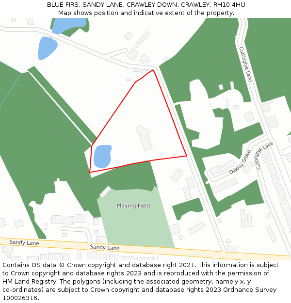 BLUE FIRS, SANDY LANE, CRAWLEY DOWN, CRAWLEY, RH10 4HU: Location map and indicative extent of plot