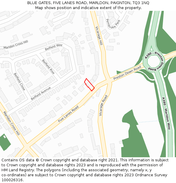 BLUE GATES, FIVE LANES ROAD, MARLDON, PAIGNTON, TQ3 1NQ: Location map and indicative extent of plot