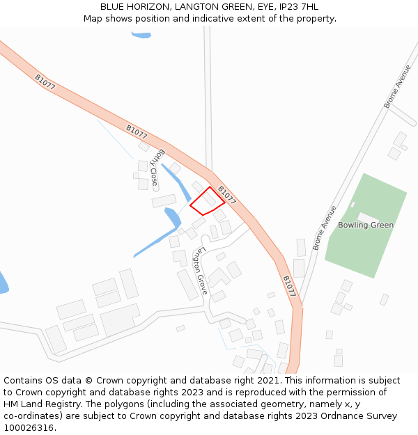 BLUE HORIZON, LANGTON GREEN, EYE, IP23 7HL: Location map and indicative extent of plot