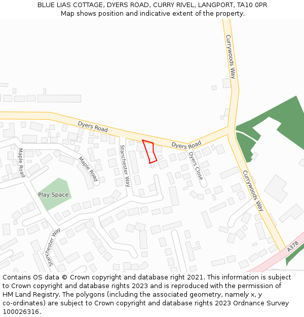 BLUE LIAS COTTAGE, DYERS ROAD, CURRY RIVEL, LANGPORT, TA10 0PR: Location map and indicative extent of plot