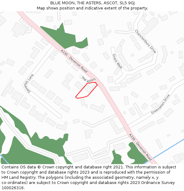 BLUE MOON, THE ASTERS, ASCOT, SL5 9GJ: Location map and indicative extent of plot