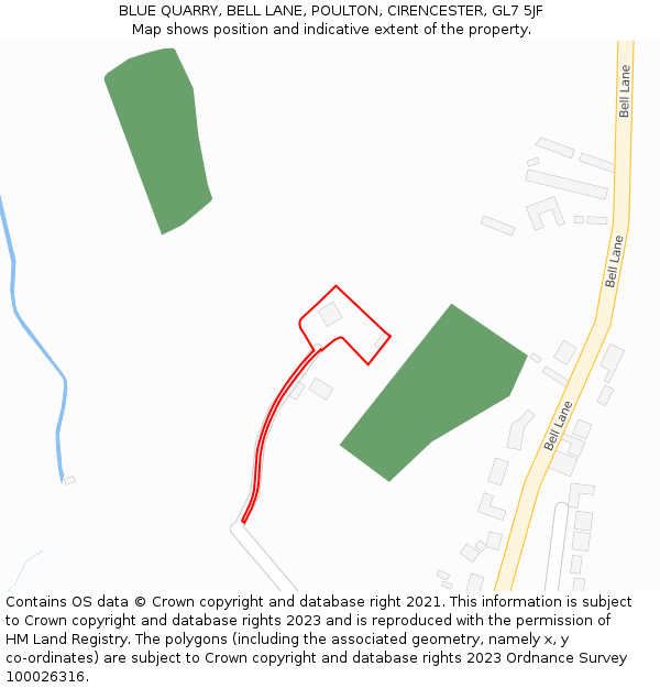BLUE QUARRY, BELL LANE, POULTON, CIRENCESTER, GL7 5JF: Location map and indicative extent of plot