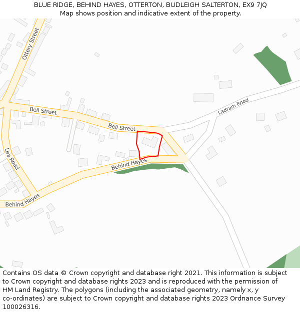 BLUE RIDGE, BEHIND HAYES, OTTERTON, BUDLEIGH SALTERTON, EX9 7JQ: Location map and indicative extent of plot