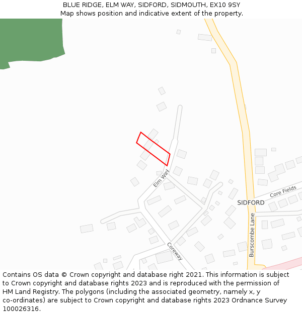 BLUE RIDGE, ELM WAY, SIDFORD, SIDMOUTH, EX10 9SY: Location map and indicative extent of plot