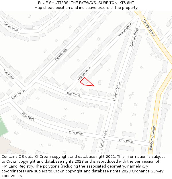 BLUE SHUTTERS, THE BYEWAYS, SURBITON, KT5 8HT: Location map and indicative extent of plot