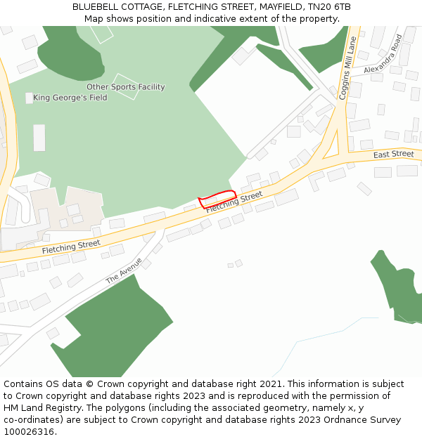 BLUEBELL COTTAGE, FLETCHING STREET, MAYFIELD, TN20 6TB: Location map and indicative extent of plot