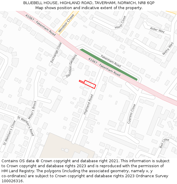 BLUEBELL HOUSE, HIGHLAND ROAD, TAVERHAM, NORWICH, NR8 6QP: Location map and indicative extent of plot