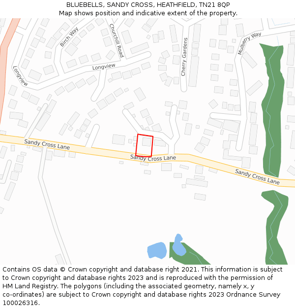 BLUEBELLS, SANDY CROSS, HEATHFIELD, TN21 8QP: Location map and indicative extent of plot