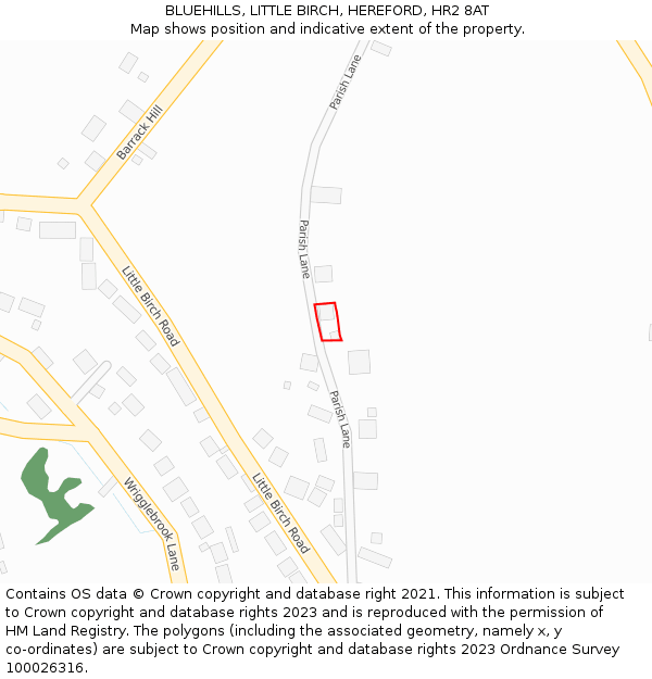 BLUEHILLS, LITTLE BIRCH, HEREFORD, HR2 8AT: Location map and indicative extent of plot