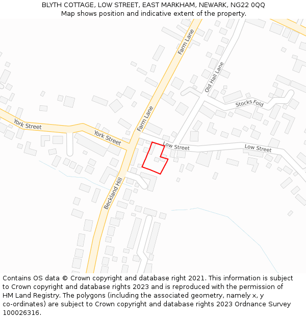 BLYTH COTTAGE, LOW STREET, EAST MARKHAM, NEWARK, NG22 0QQ: Location map and indicative extent of plot