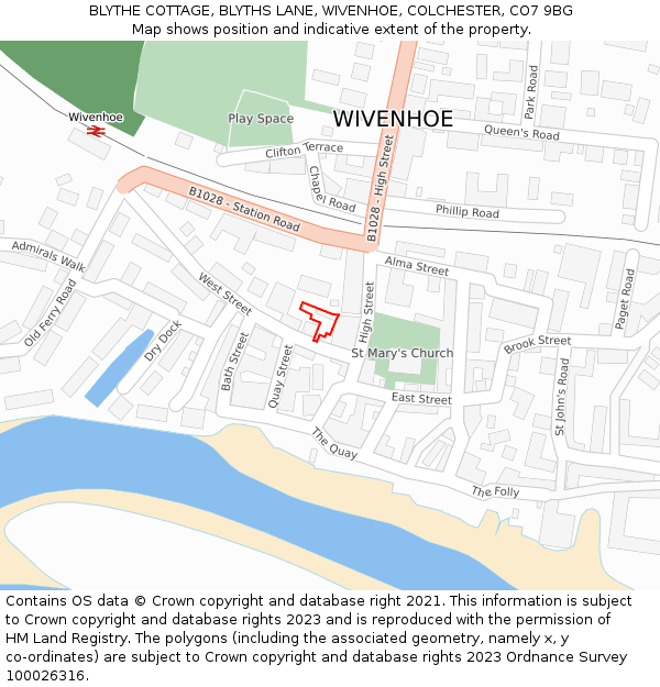 BLYTHE COTTAGE, BLYTHS LANE, WIVENHOE, COLCHESTER, CO7 9BG: Location map and indicative extent of plot