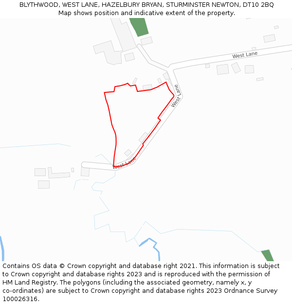 BLYTHWOOD, WEST LANE, HAZELBURY BRYAN, STURMINSTER NEWTON, DT10 2BQ: Location map and indicative extent of plot