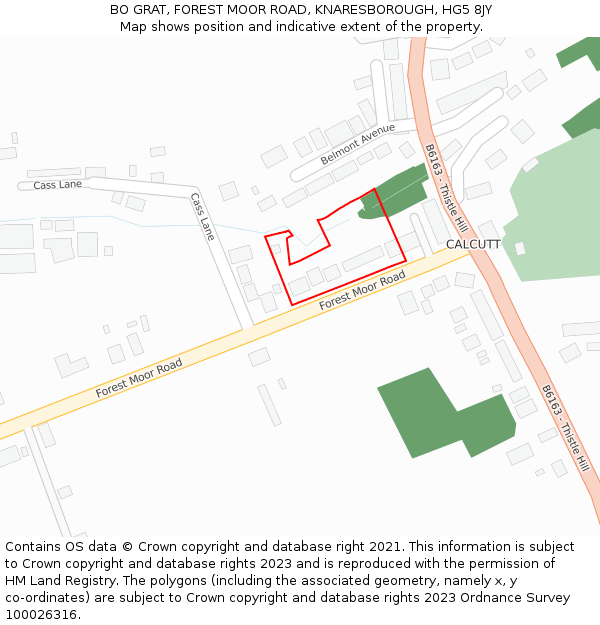 BO GRAT, FOREST MOOR ROAD, KNARESBOROUGH, HG5 8JY: Location map and indicative extent of plot