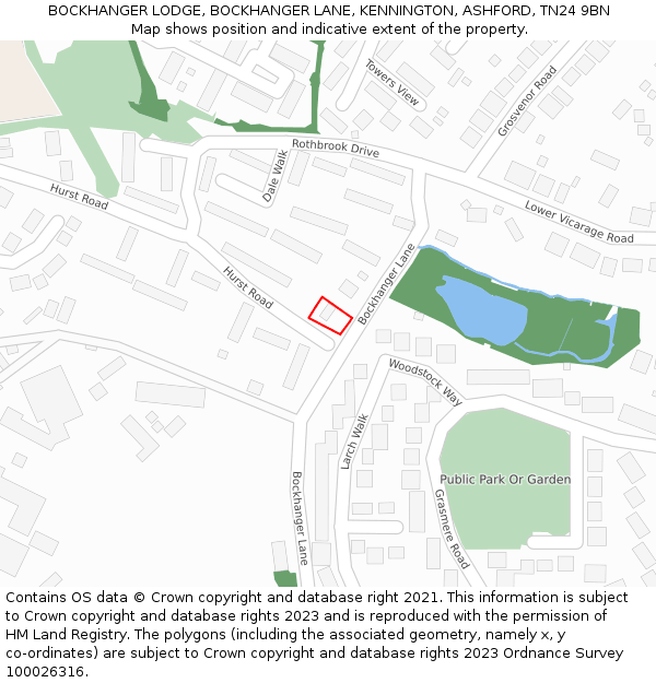 BOCKHANGER LODGE, BOCKHANGER LANE, KENNINGTON, ASHFORD, TN24 9BN: Location map and indicative extent of plot