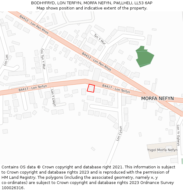 BODHYFRYD, LON TERFYN, MORFA NEFYN, PWLLHELI, LL53 6AP: Location map and indicative extent of plot