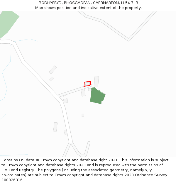 BODHYFRYD, RHOSGADFAN, CAERNARFON, LL54 7LB: Location map and indicative extent of plot