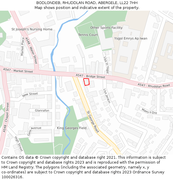 BODLONDEB, RHUDDLAN ROAD, ABERGELE, LL22 7HH: Location map and indicative extent of plot