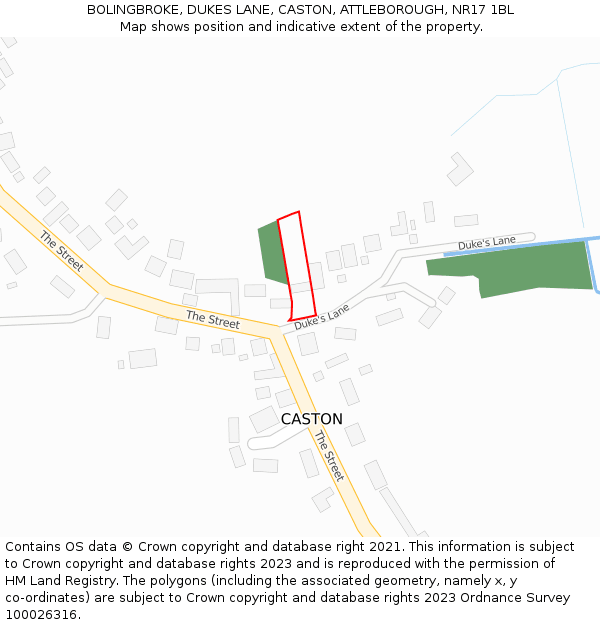 BOLINGBROKE, DUKES LANE, CASTON, ATTLEBOROUGH, NR17 1BL: Location map and indicative extent of plot