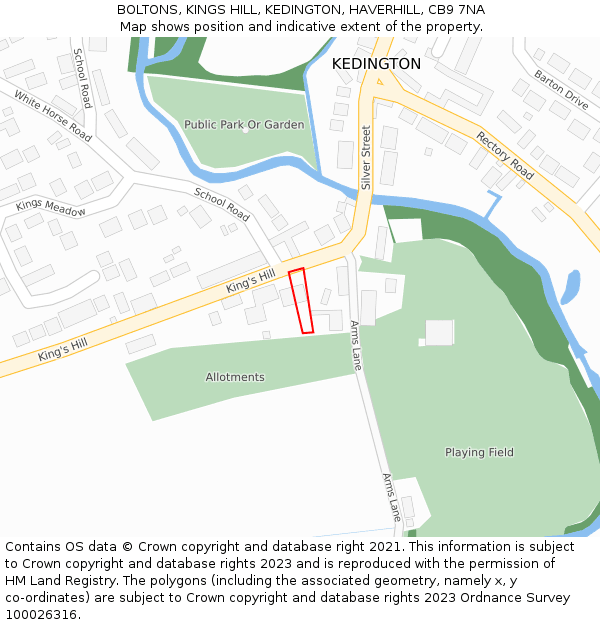 BOLTONS, KINGS HILL, KEDINGTON, HAVERHILL, CB9 7NA: Location map and indicative extent of plot