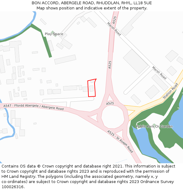 BON ACCORD, ABERGELE ROAD, RHUDDLAN, RHYL, LL18 5UE: Location map and indicative extent of plot