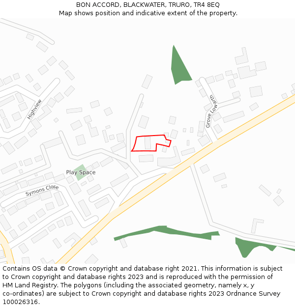 BON ACCORD, BLACKWATER, TRURO, TR4 8EQ: Location map and indicative extent of plot