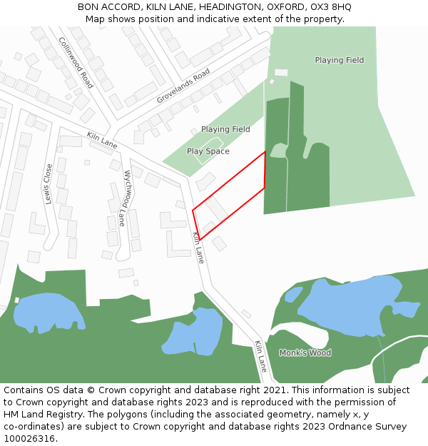 BON ACCORD, KILN LANE, HEADINGTON, OXFORD, OX3 8HQ: Location map and indicative extent of plot