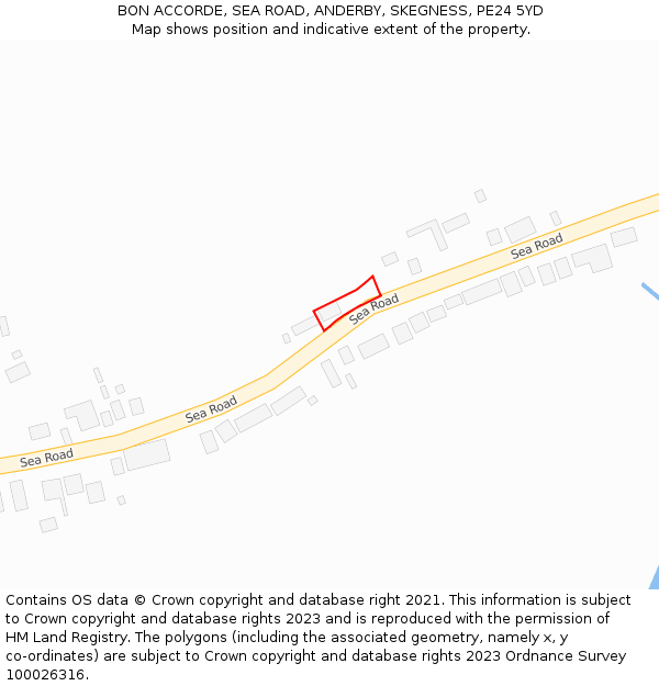 BON ACCORDE, SEA ROAD, ANDERBY, SKEGNESS, PE24 5YD: Location map and indicative extent of plot