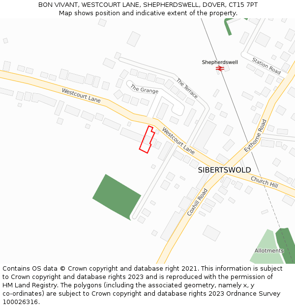 BON VIVANT, WESTCOURT LANE, SHEPHERDSWELL, DOVER, CT15 7PT: Location map and indicative extent of plot