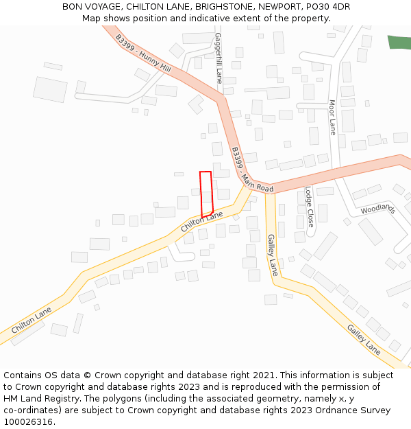 BON VOYAGE, CHILTON LANE, BRIGHSTONE, NEWPORT, PO30 4DR: Location map and indicative extent of plot