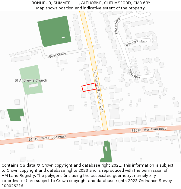 BONHEUR, SUMMERHILL, ALTHORNE, CHELMSFORD, CM3 6BY: Location map and indicative extent of plot