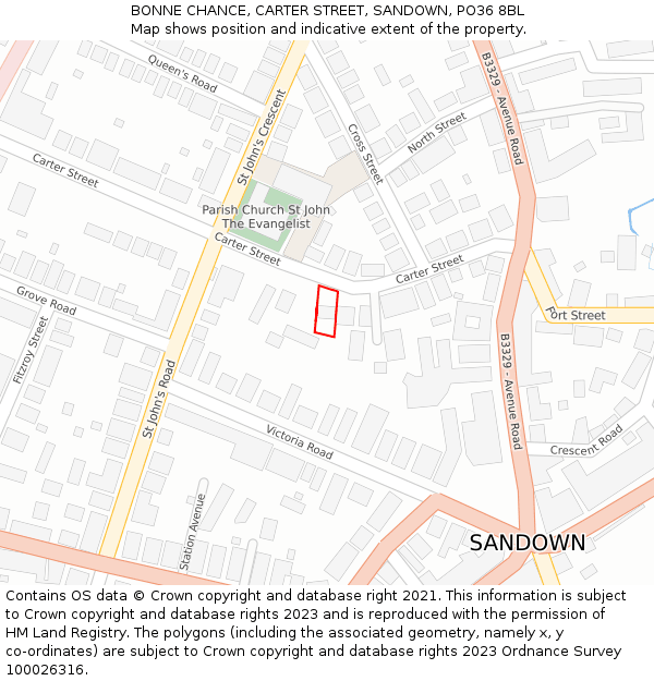 BONNE CHANCE, CARTER STREET, SANDOWN, PO36 8BL: Location map and indicative extent of plot