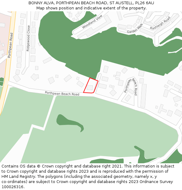 BONNY ALVA, PORTHPEAN BEACH ROAD, ST AUSTELL, PL26 6AU: Location map and indicative extent of plot