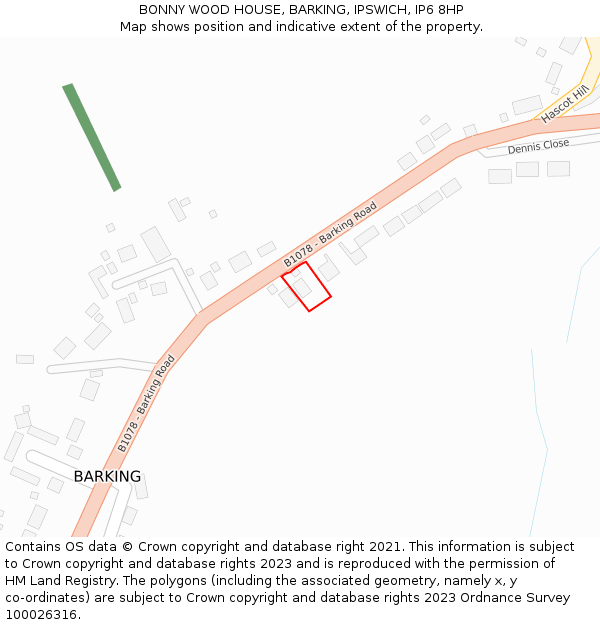 BONNY WOOD HOUSE, BARKING, IPSWICH, IP6 8HP: Location map and indicative extent of plot