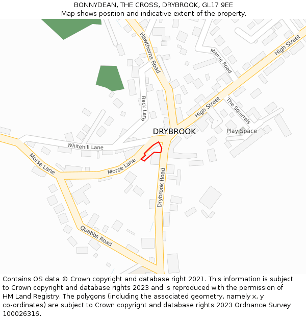 BONNYDEAN, THE CROSS, DRYBROOK, GL17 9EE: Location map and indicative extent of plot