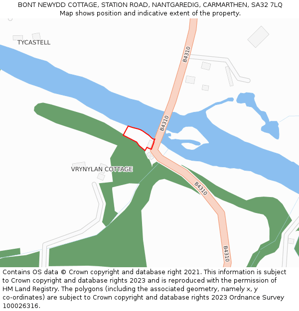 BONT NEWYDD COTTAGE, STATION ROAD, NANTGAREDIG, CARMARTHEN, SA32 7LQ: Location map and indicative extent of plot