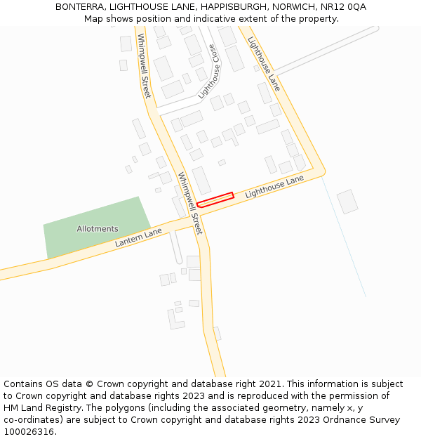 BONTERRA, LIGHTHOUSE LANE, HAPPISBURGH, NORWICH, NR12 0QA: Location map and indicative extent of plot