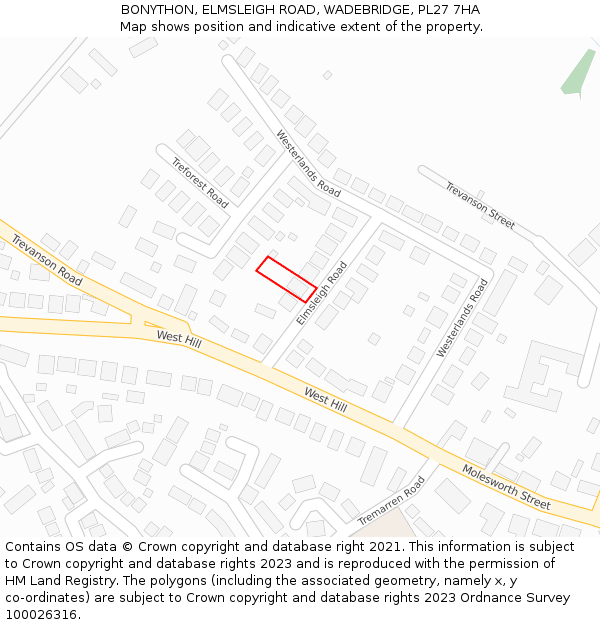 BONYTHON, ELMSLEIGH ROAD, WADEBRIDGE, PL27 7HA: Location map and indicative extent of plot