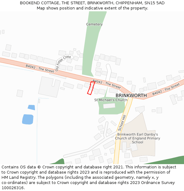 BOOKEND COTTAGE, THE STREET, BRINKWORTH, CHIPPENHAM, SN15 5AD: Location map and indicative extent of plot