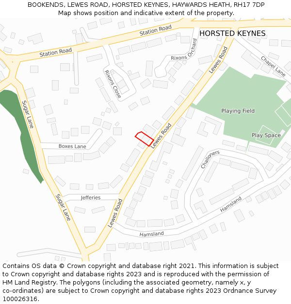 BOOKENDS, LEWES ROAD, HORSTED KEYNES, HAYWARDS HEATH, RH17 7DP: Location map and indicative extent of plot