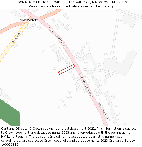 BOONARA, MAIDSTONE ROAD, SUTTON VALENCE, MAIDSTONE, ME17 3LS: Location map and indicative extent of plot