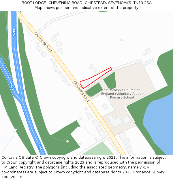 BOOT LODGE, CHEVENING ROAD, CHIPSTEAD, SEVENOAKS, TN13 2SA: Location map and indicative extent of plot