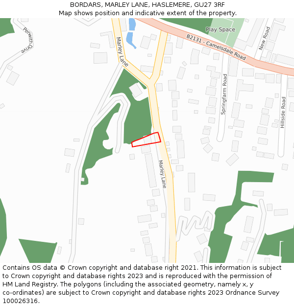 BORDARS, MARLEY LANE, HASLEMERE, GU27 3RF: Location map and indicative extent of plot