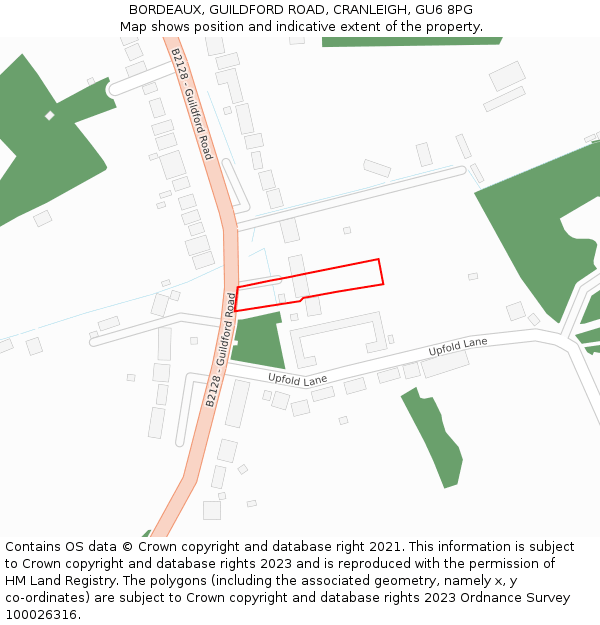 BORDEAUX, GUILDFORD ROAD, CRANLEIGH, GU6 8PG: Location map and indicative extent of plot