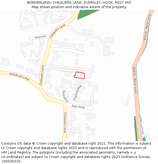 BORDERLAND, CHEQUERS LANE, EVERSLEY, HOOK, RG27 0NT: Location map and indicative extent of plot