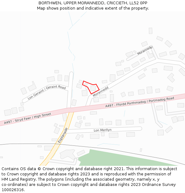 BORTHWEN, UPPER MORANNEDD, CRICCIETH, LL52 0PP: Location map and indicative extent of plot