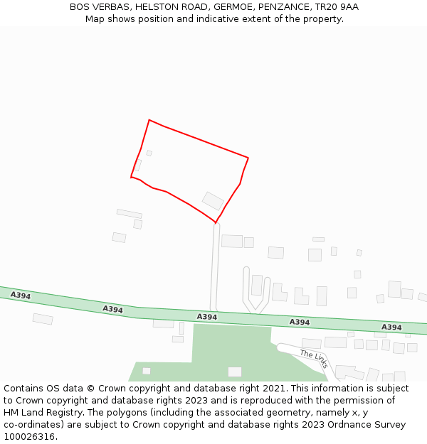 BOS VERBAS, HELSTON ROAD, GERMOE, PENZANCE, TR20 9AA: Location map and indicative extent of plot